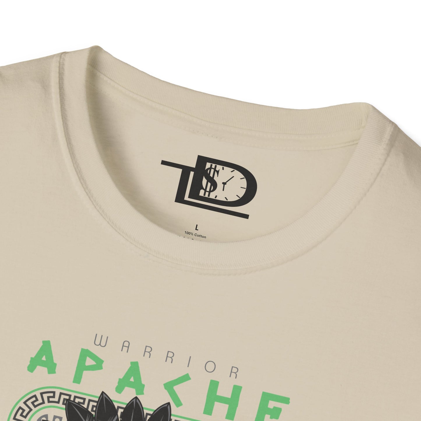 Apache Warrior Graphic T-Shirt, Softstyle Tee, Unisex Casual Wear, Festival Apparel, Heritage Tribute Shirt