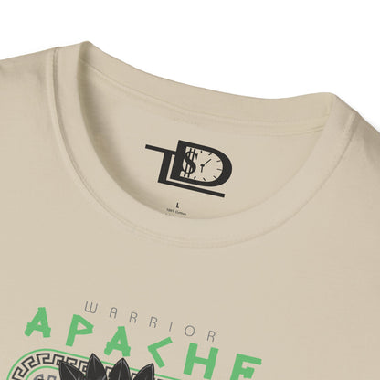 Apache Warrior Graphic T-Shirt, Softstyle Tee, Unisex Casual Wear, Festival Apparel, Heritage Tribute Shirt