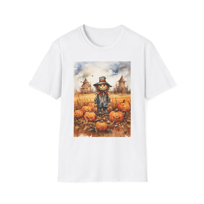 Autumn Scarecrow T-Shirt, Fall Halloween Tee, Pumpkin Patch Shirt, Unisex Graphic Top, Cozy Harvest Apparel