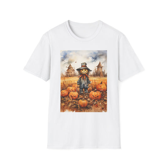Autumn Scarecrow T-Shirt, Fall Halloween Tee, Pumpkin Patch Shirt, Unisex Graphic Top, Cozy Harvest Apparel