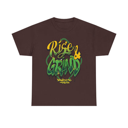 Rise & Grind Unisex Heavy Cotton Tee - Bold Graffiti Style Motivational T-Shirt