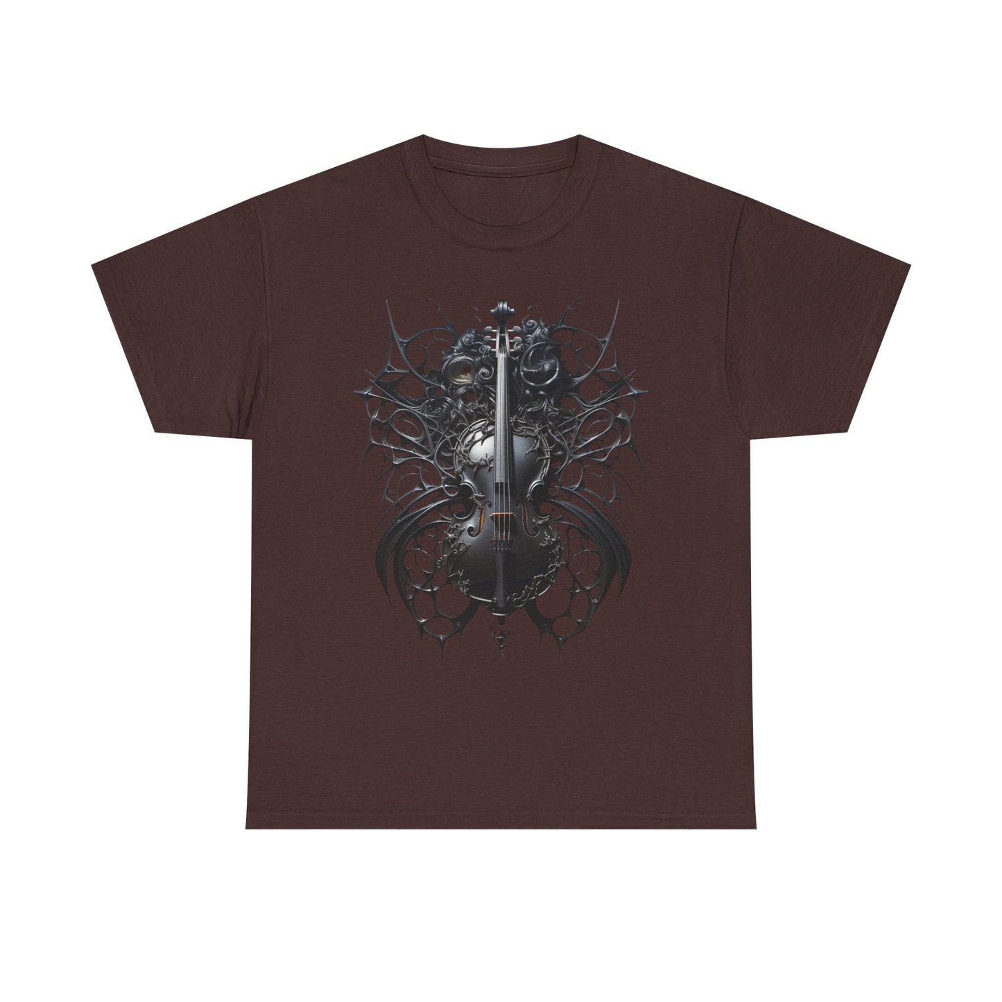 Heavy Cotton Tee with Gothic Violin Design - Perfect for Music Lovers