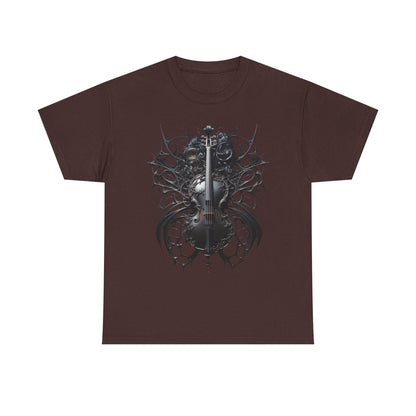 Heavy Cotton Tee with Gothic Violin Design - Perfect for Music Lovers