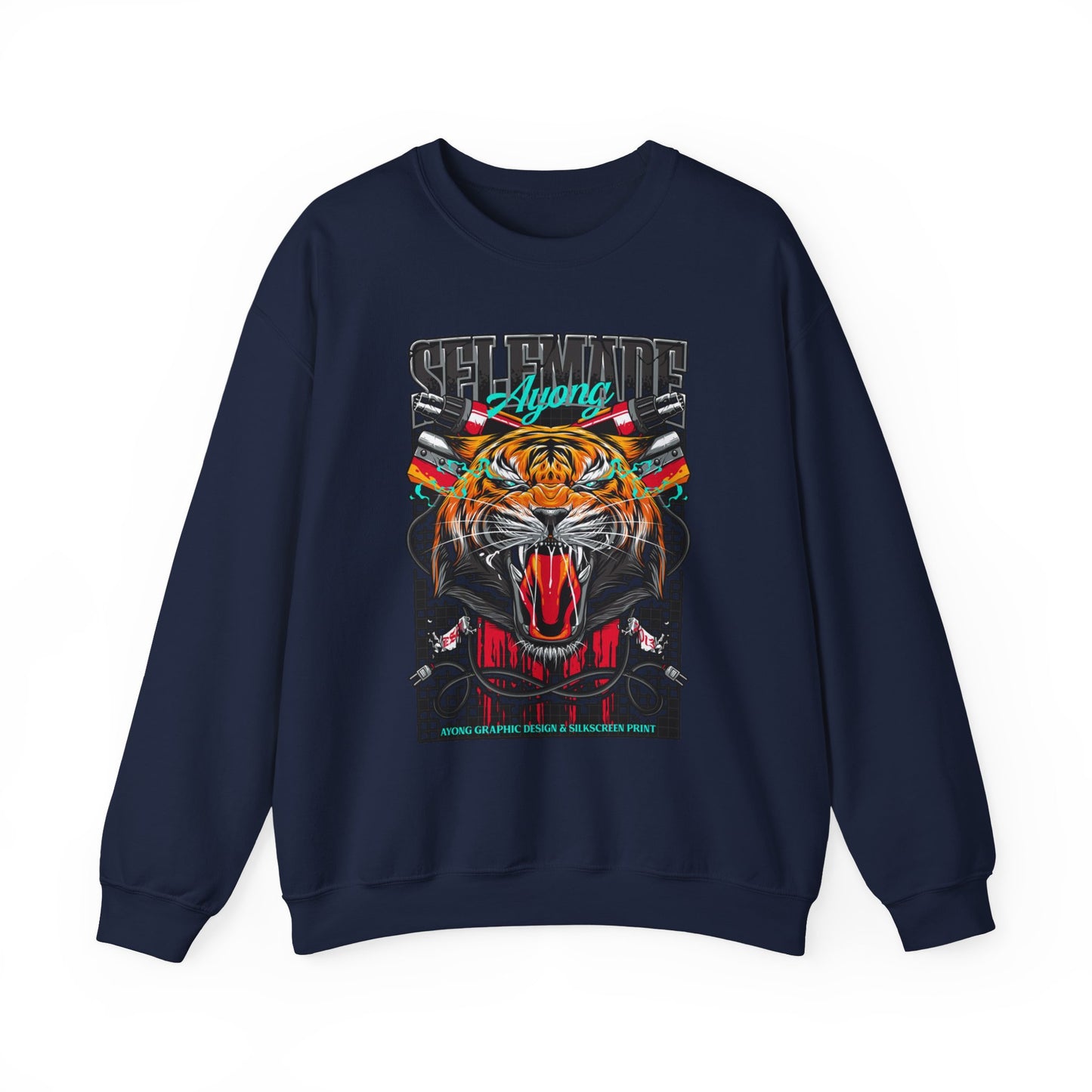 Crewneck Sweatshirt — Bold Roaring Tiger Graphic with 'Ayoung' Ribbon