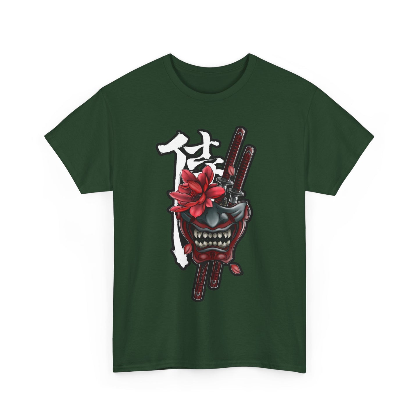 Unisex Heavy Cotton Tee - Floral Samurai Mask Design