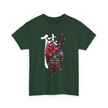 Unisex Heavy Cotton Tee - Floral Samurai Mask Design