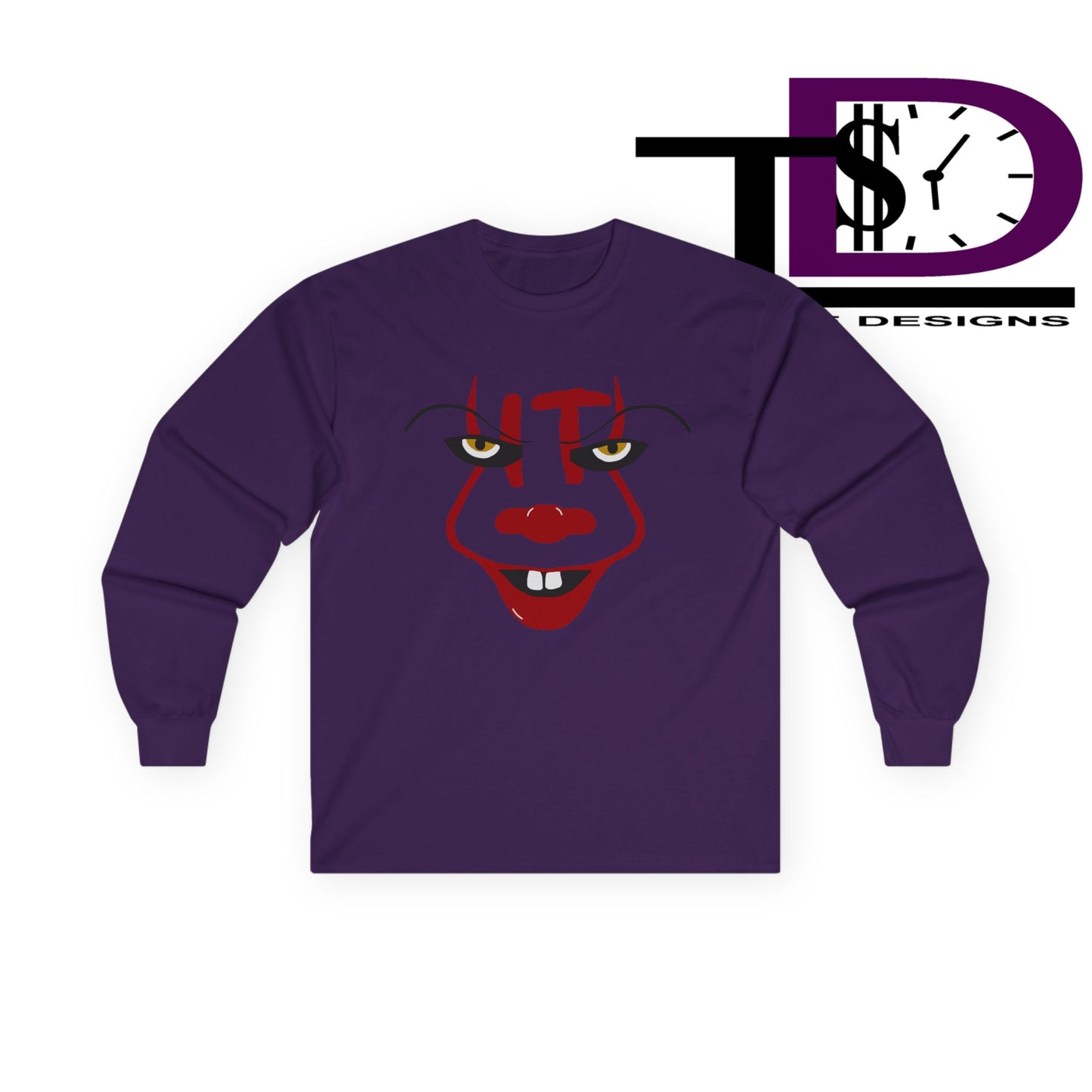Creepy Clown Long Sleeve Tee, Unisex Halloween Shirt, Funny Costume Top, Fall Celebration Apparel, Spooky Graphic Tee, Horror Fan Gift