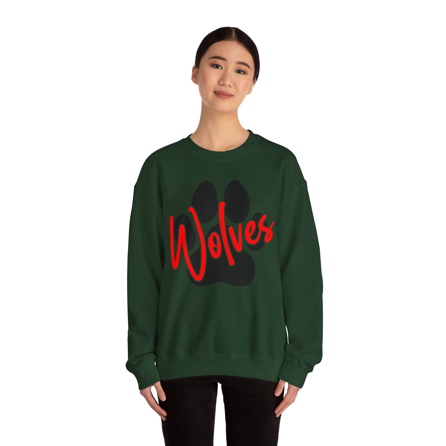 Wolves Paw Crewneck Sweatshirt — Red Script School Spirit