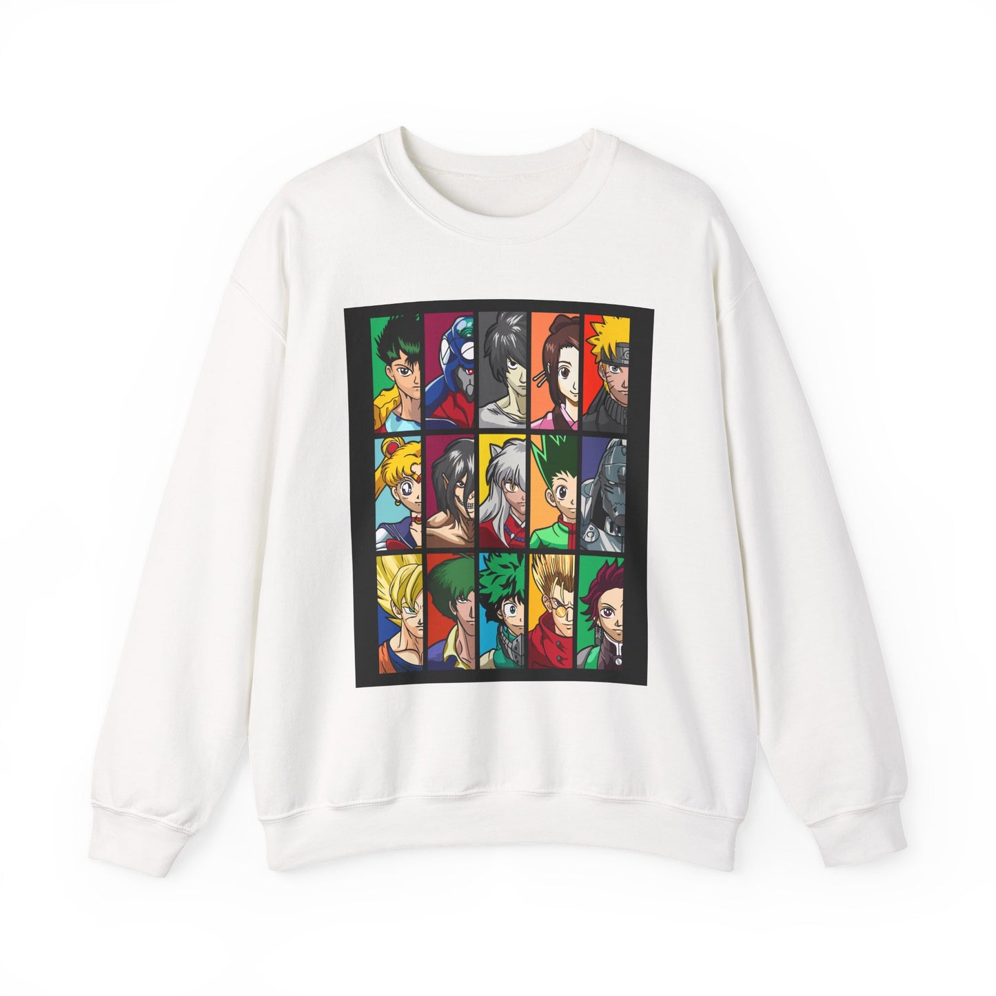Anime Character Grid Sweatshirt — Collage Crewneck for Fans