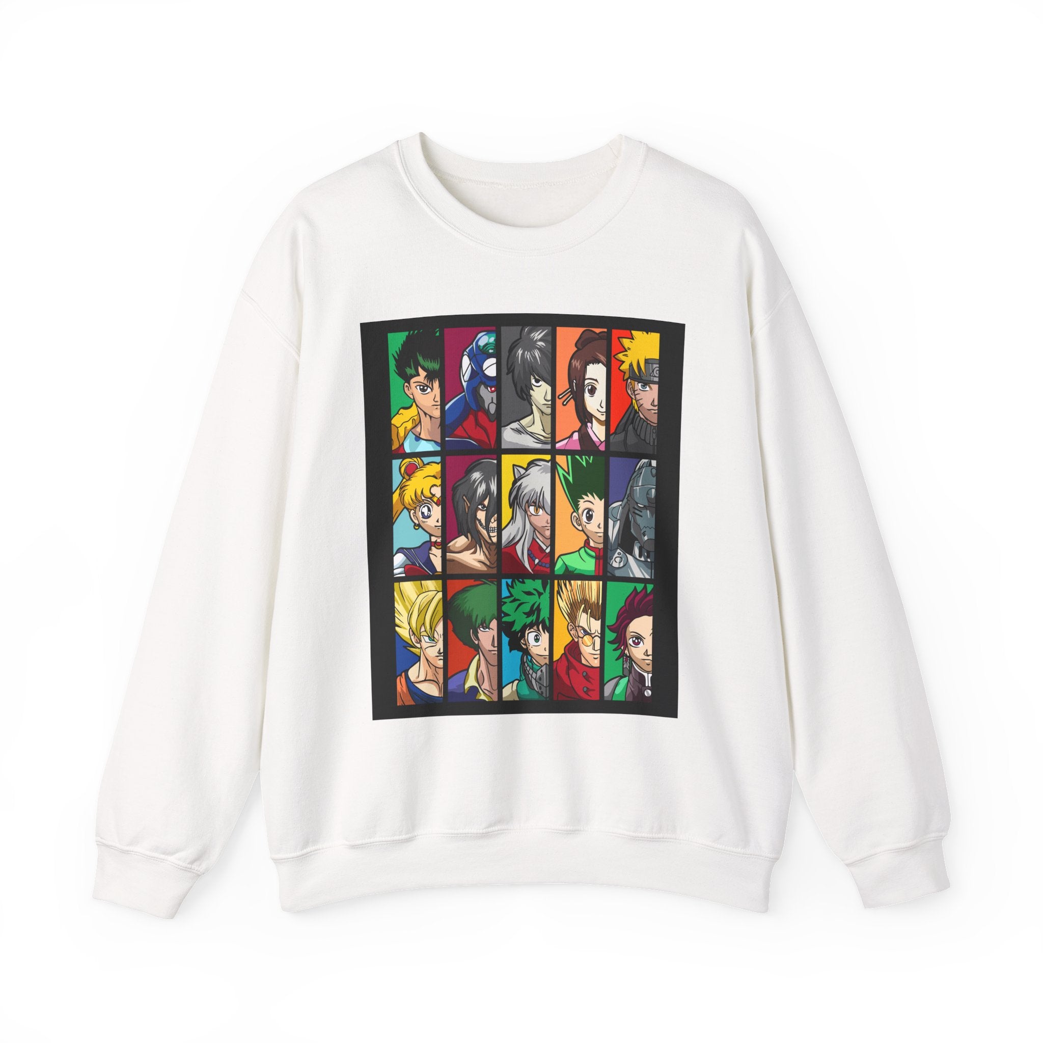 Anime Character Grid Sweatshirt — Collage Crewneck for Fans
