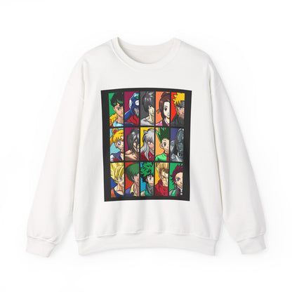 Anime Character Grid Sweatshirt — Collage Crewneck for Fans