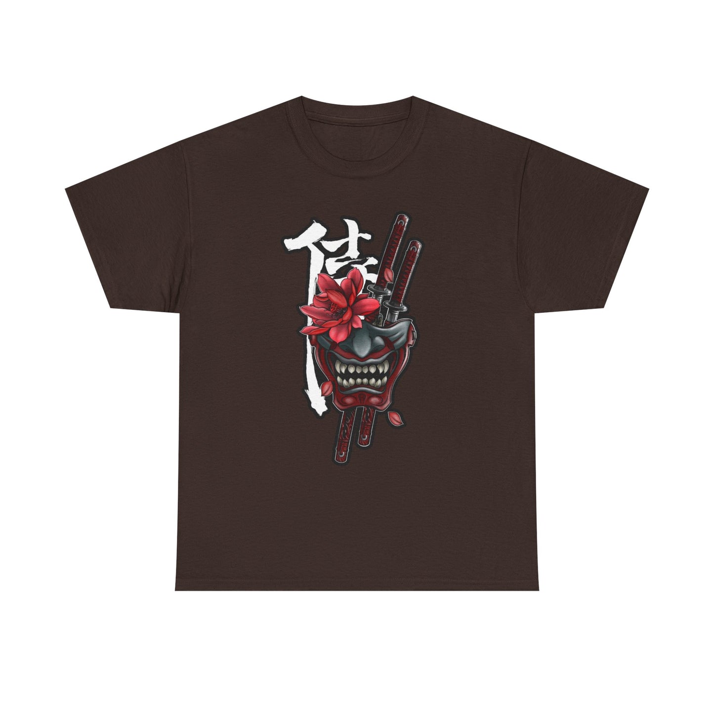 Unisex Heavy Cotton Tee - Floral Samurai Mask Design