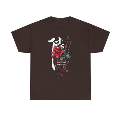 Unisex Heavy Cotton Tee - Floral Samurai Mask Design