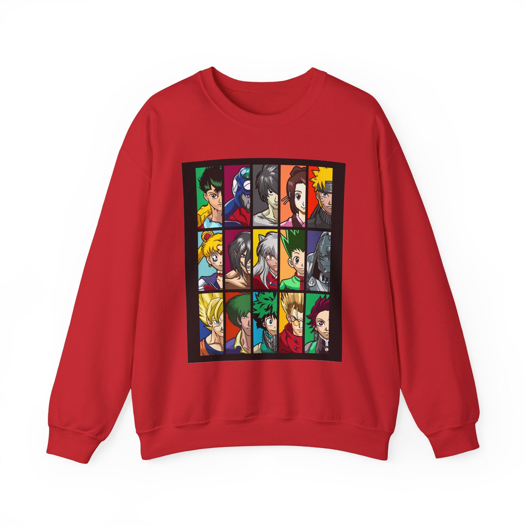 Anime Character Grid Sweatshirt — Collage Crewneck for Fans