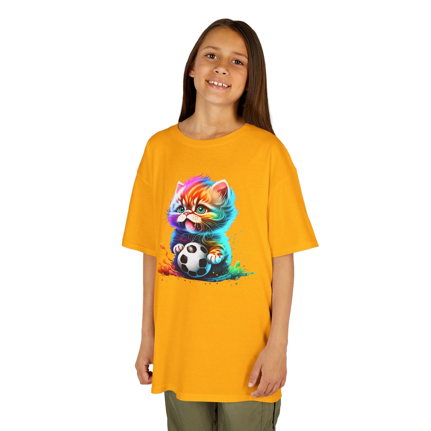 Colorful Cat Soccer Tee for Kids - Fun and Playful Design