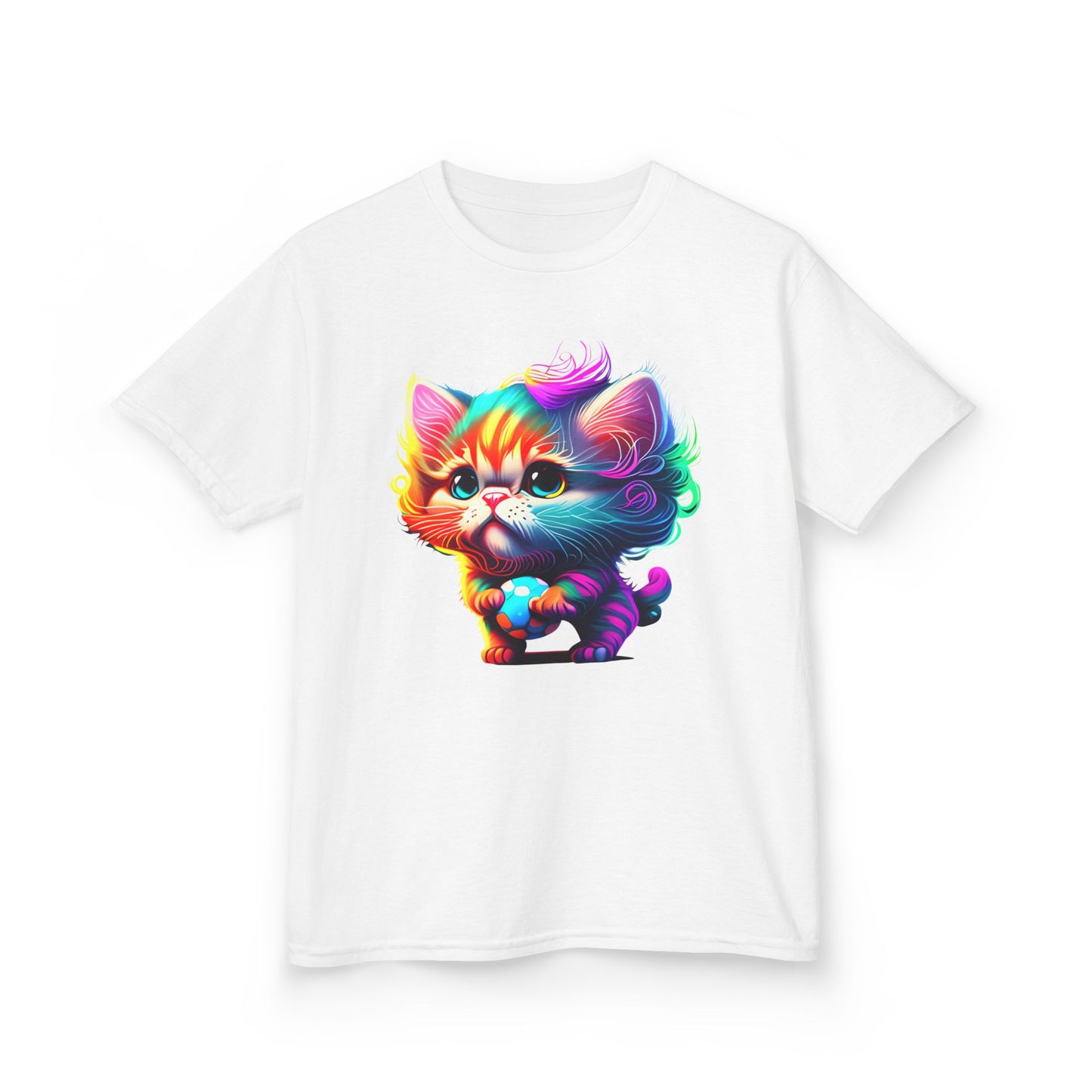 Colorful Cartoon Cat Kids Heavy Cotton Tee - Fun & Playful Design