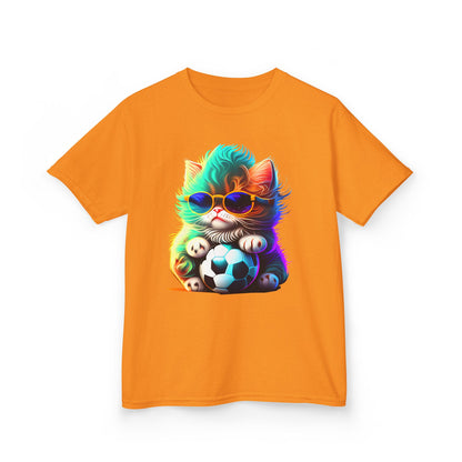 Cool Cat Soccer Kids Tee - Fun Heavy Cotton T-Shirt for Young Sports Fans
