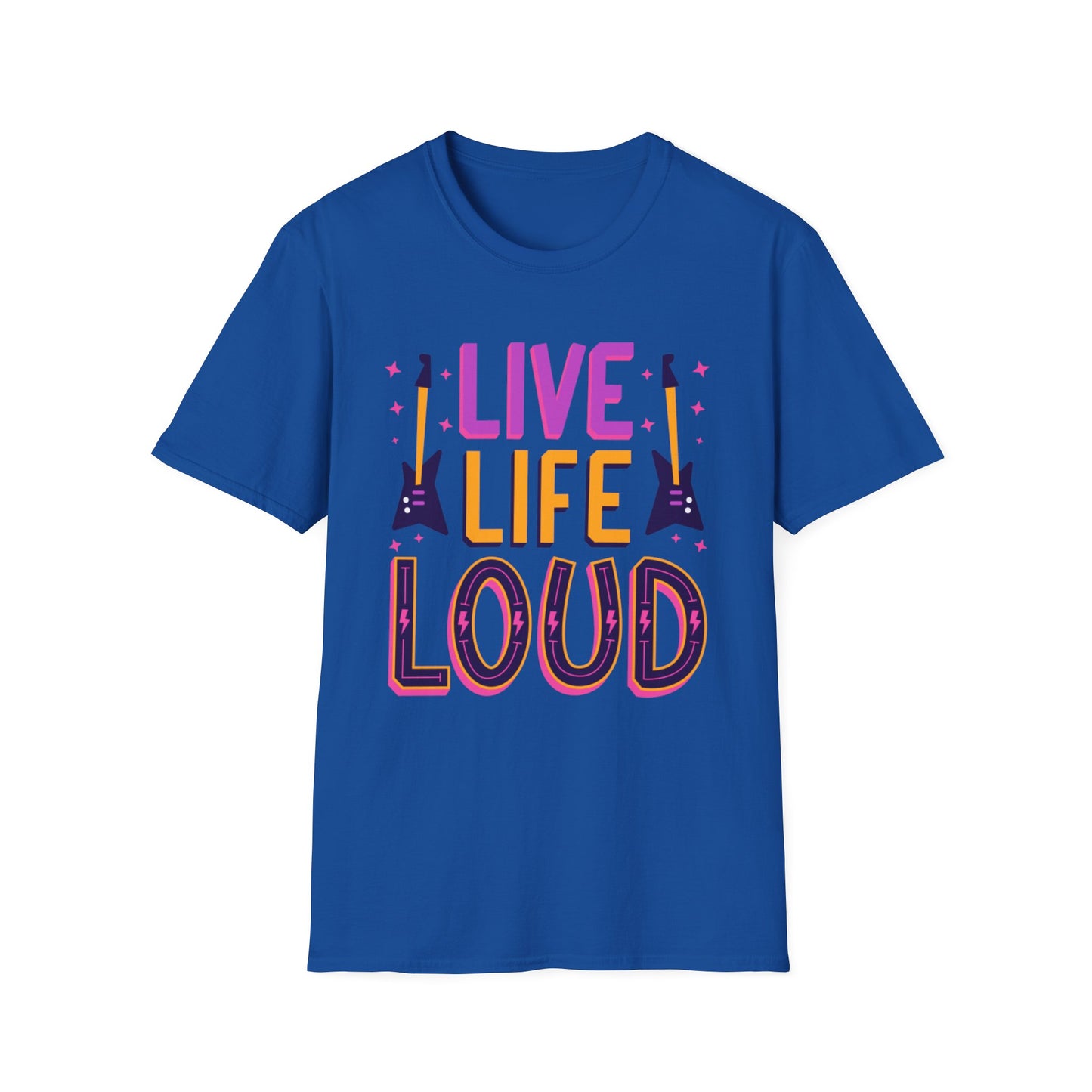 Live Life Loud Unisex Softstyle T-Shirt, Music Lover Gift, Concert Outfit, Rock Band Tee, Birthday Present, Festival Wear