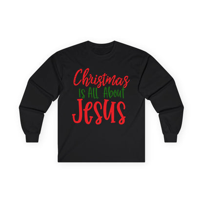 Christmas Jesus Long Sleeve Tee, Unisex Cotton Holiday Shirt, Religious Gift, Faith-Based Apparel, Church Activities, Family Gatherings