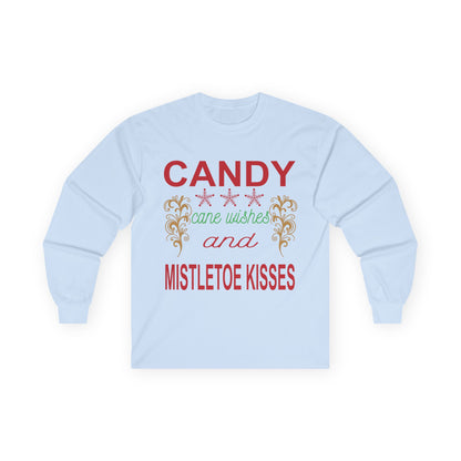 Candy Wishes & Mistletoe Kisses Long Sleeve Tee, Festive Apparel, Holiday Gift, Christmas Shirt, Unisex Tee, Winter Wear