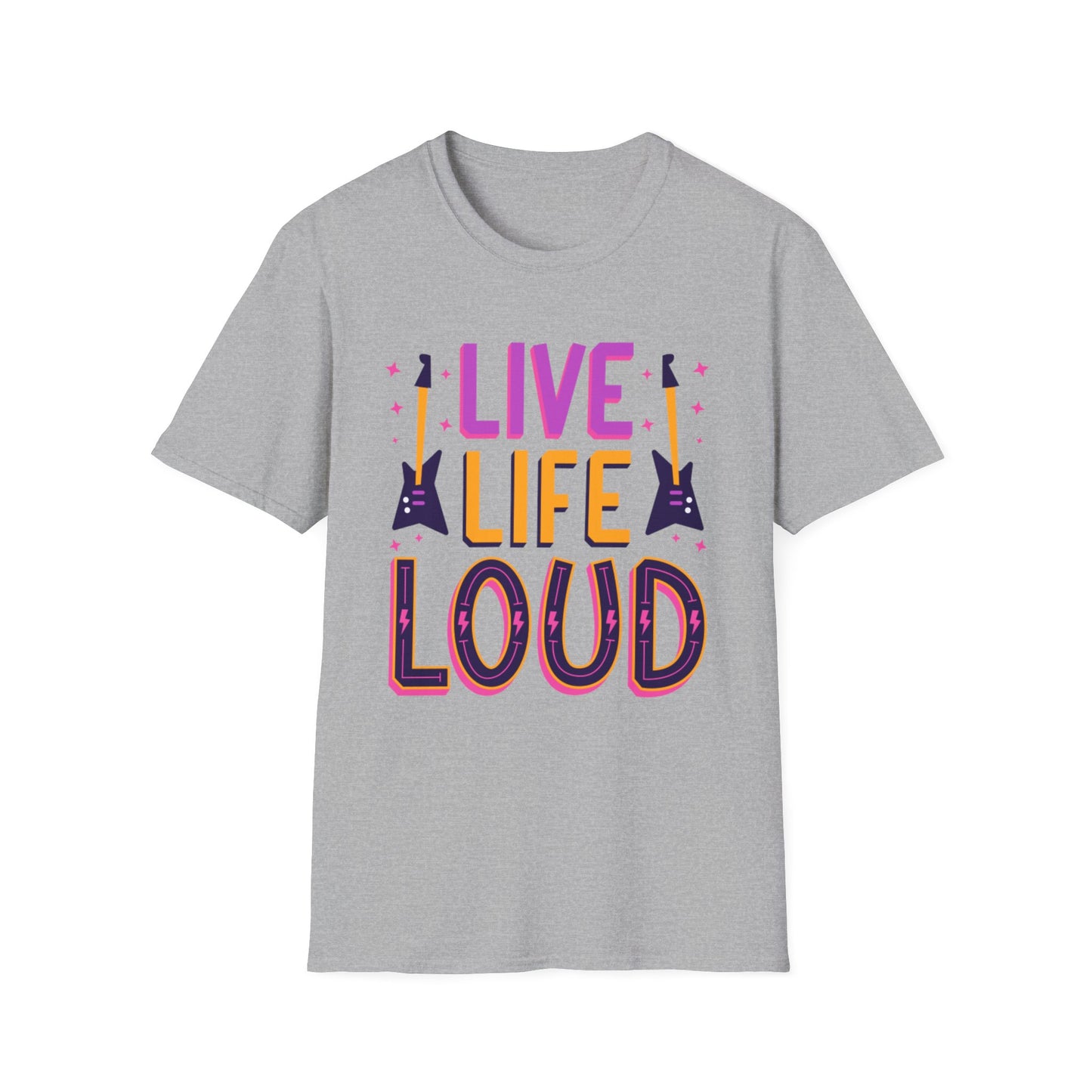 Live Life Loud Unisex Softstyle T-Shirt, Music Lover Gift, Concert Outfit, Rock Band Tee, Birthday Present, Festival Wear