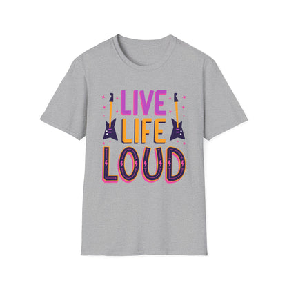 Live Life Loud Unisex Softstyle T-Shirt, Music Lover Gift, Concert Outfit, Rock Band Tee, Birthday Present, Festival Wear