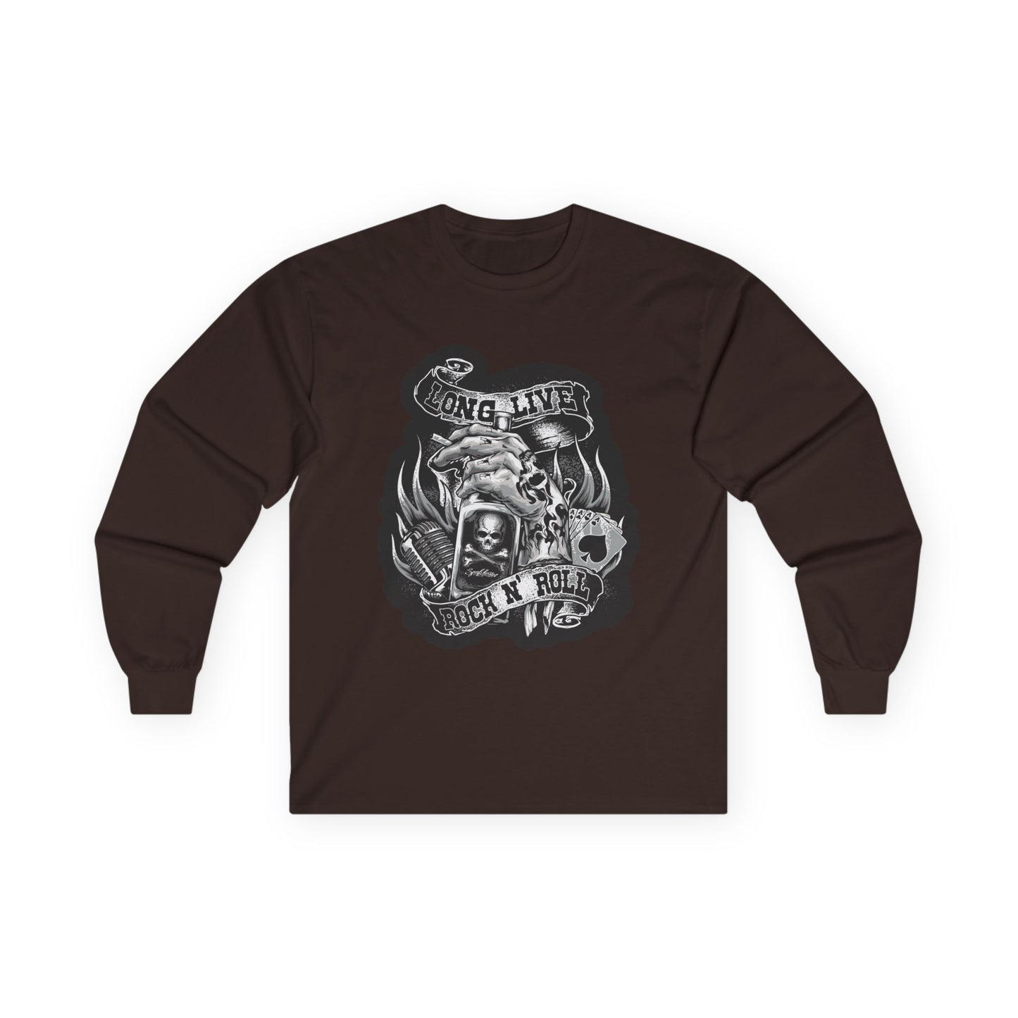 Rock 'N' Roll Skull Long Sleeve Tee — 'Young & Live' Vintage Motorcycle Design