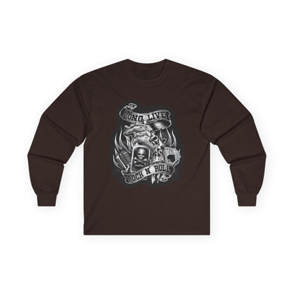 Rock 'N' Roll Skull Long Sleeve Tee — 'Young & Live' Vintage Motorcycle Design