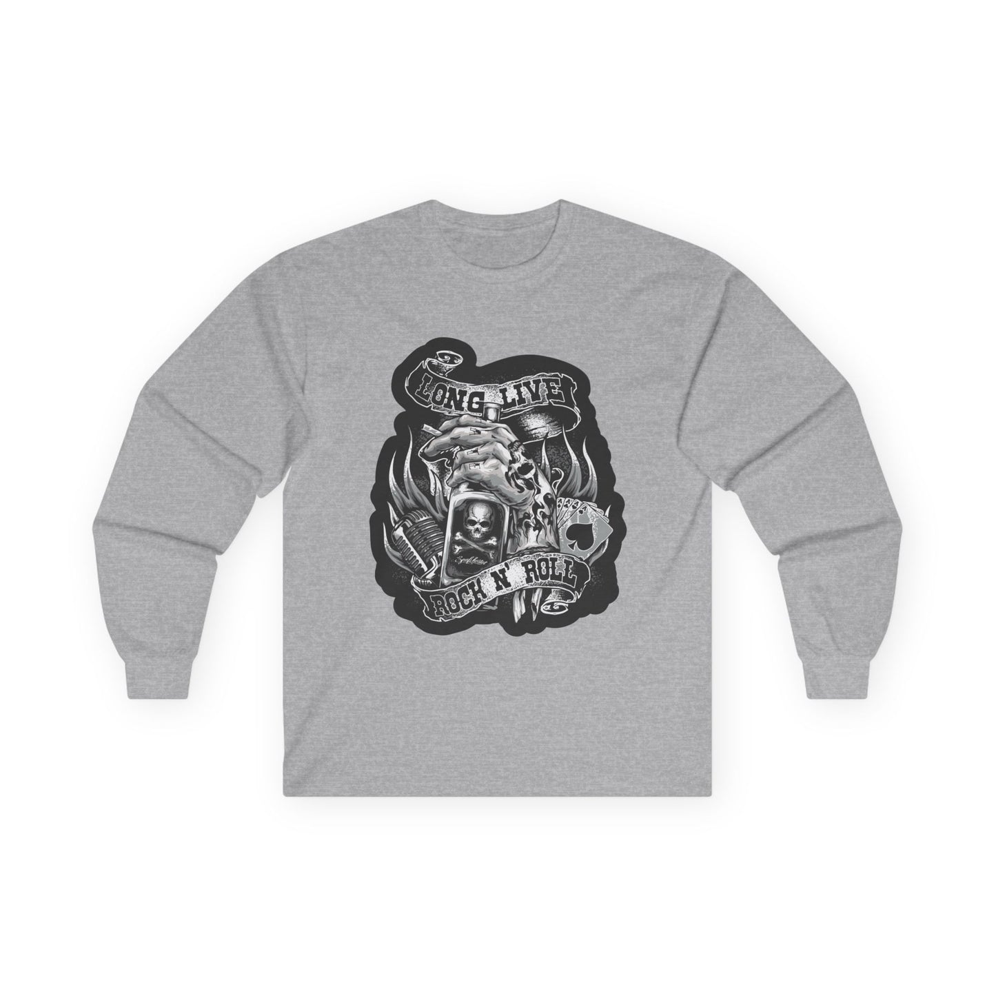 Rock 'N' Roll Skull Long Sleeve Tee — 'Young & Live' Vintage Motorcycle Design
