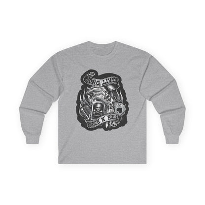 Rock 'N' Roll Skull Long Sleeve Tee — 'Young & Live' Vintage Motorcycle Design