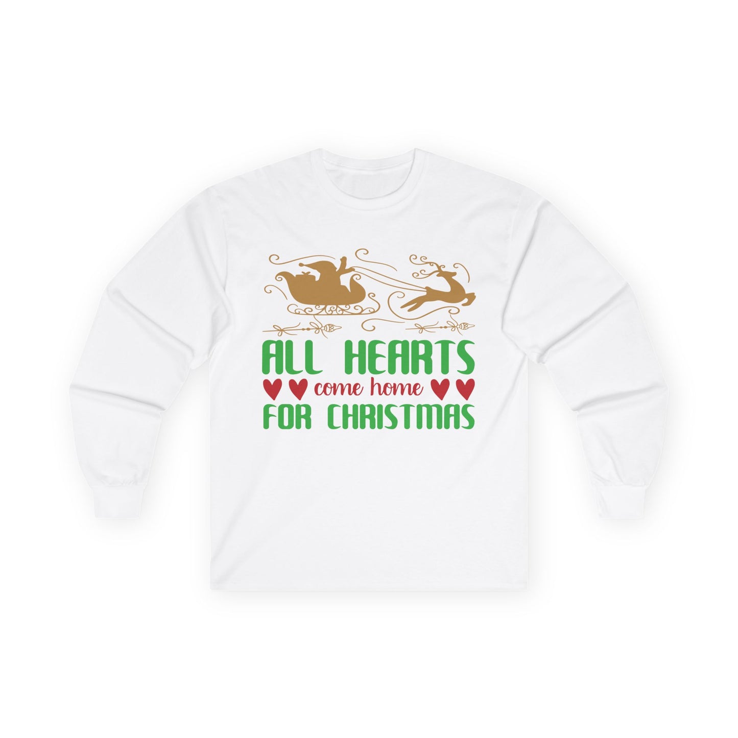 All Hearts Come Home Unisex Long Sleeve Tee, Cozy Holiday Shirt, Christmas Gift, Family Gathering Apparel, Winter Fashion