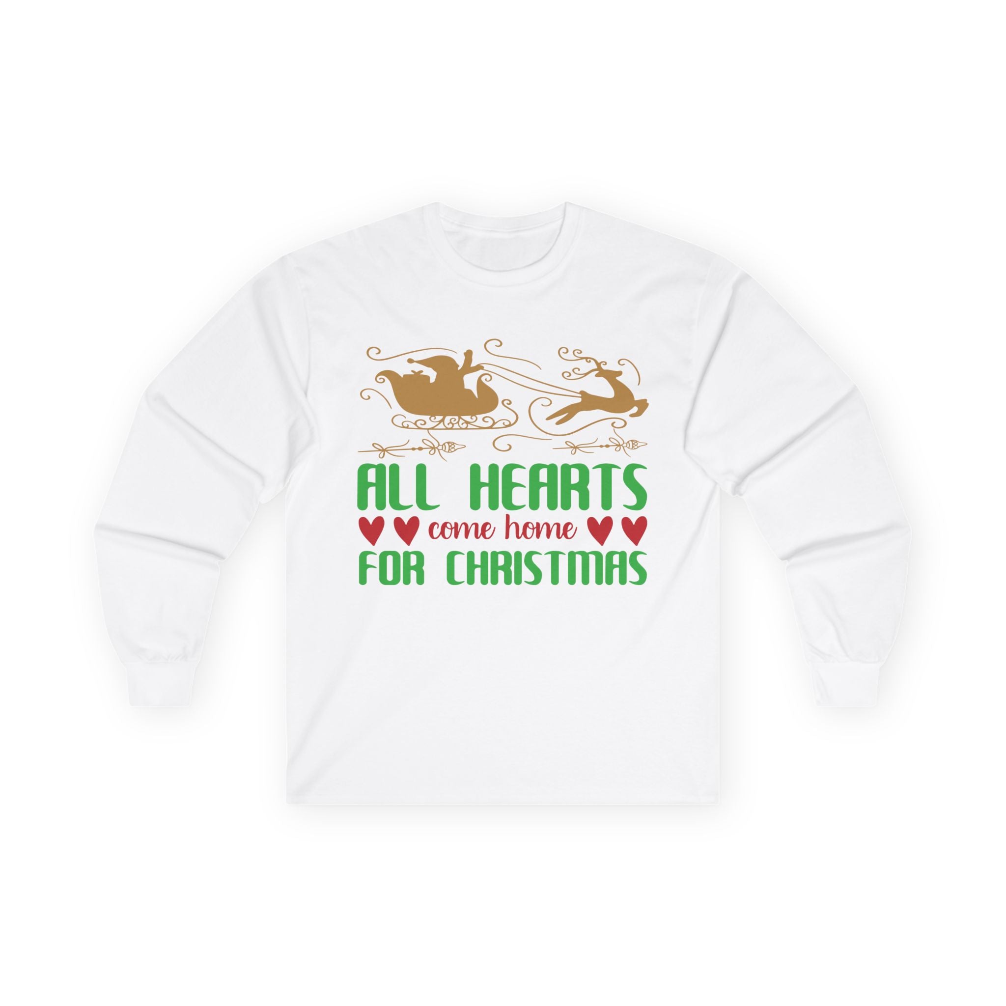All Hearts Come Home Unisex Long Sleeve Tee, Cozy Holiday Shirt, Christmas Gift, Family Gathering Apparel, Winter Fashion