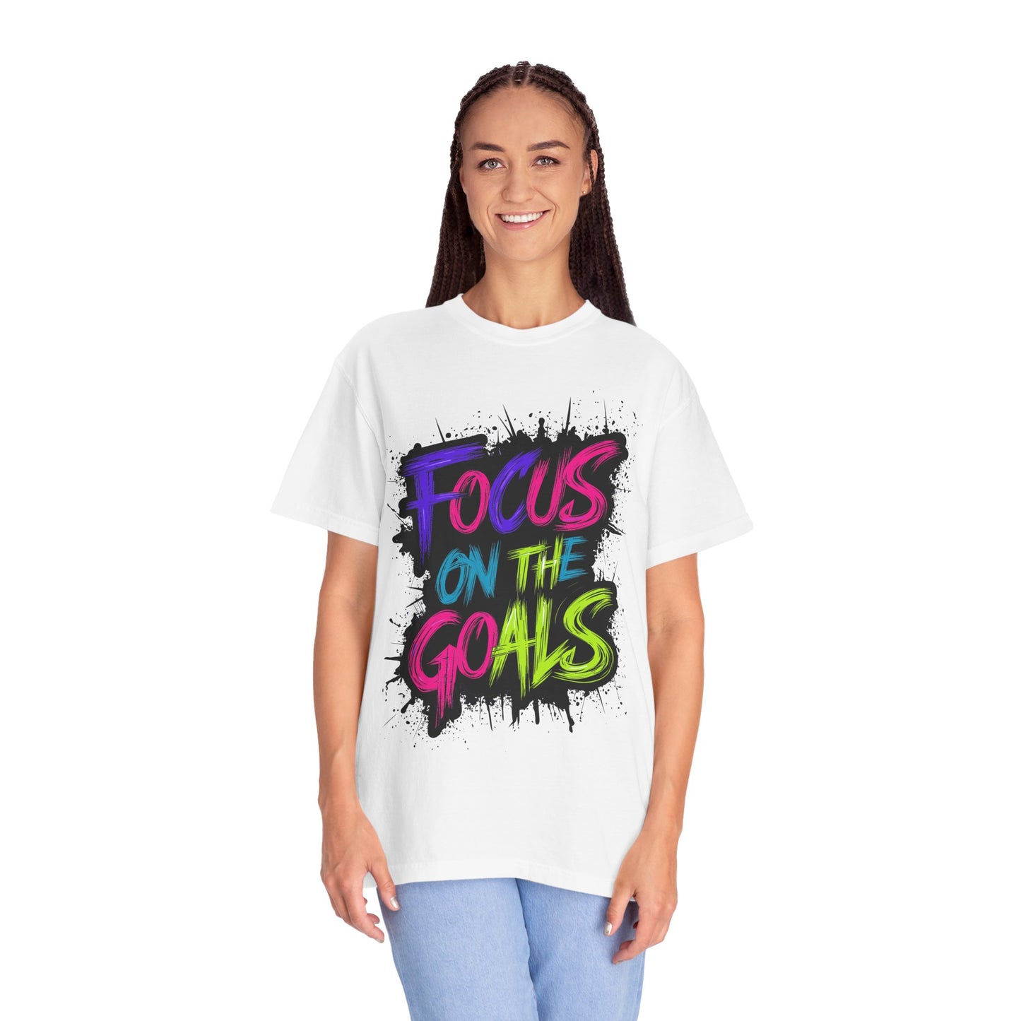 Vibrant Inspirational T-Shirt - Focus on the Goals - Unisex Motivational Tee, Goal Setting Shirt, Fitness Reminder, Gift for Dreamers