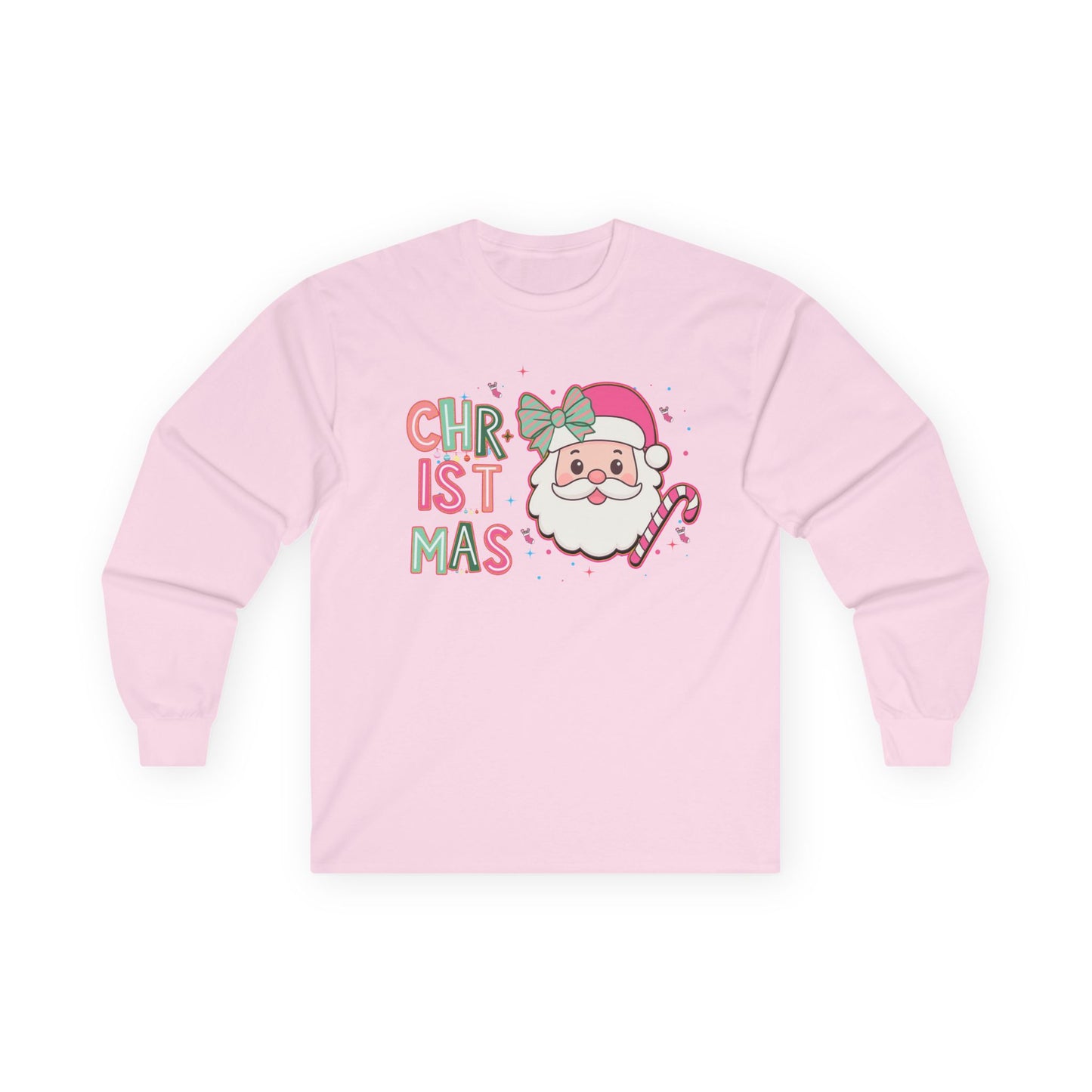 Christmas Santa Face Long Sleeve Tee — Cute Pastel Holiday Shirt