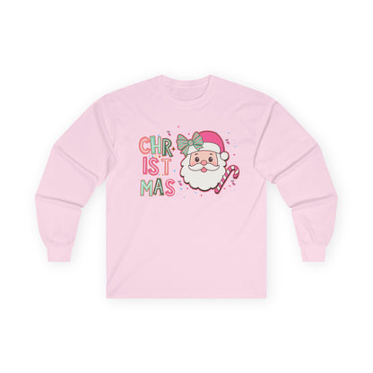 Christmas Santa Face Long Sleeve Tee — Cute Pastel Holiday Shirt