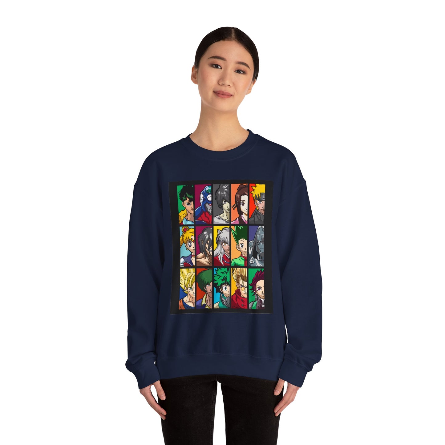 Anime Character Grid Sweatshirt — Collage Crewneck for Fans