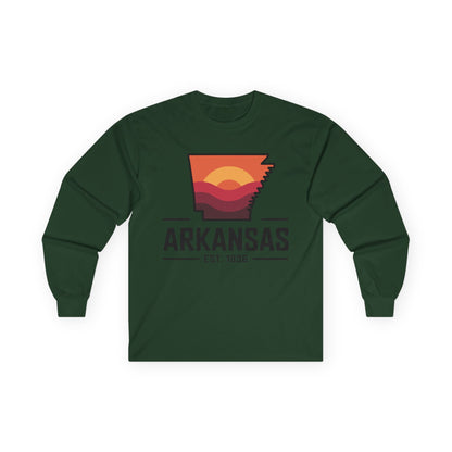 Arkansas Sunset State Long Sleeve Tee — EST. 1836 Retro Graphic