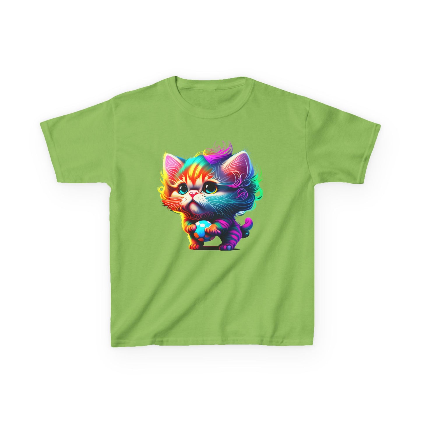 Colorful Cartoon Cat Kids Heavy Cotton Tee - Fun & Playful Design