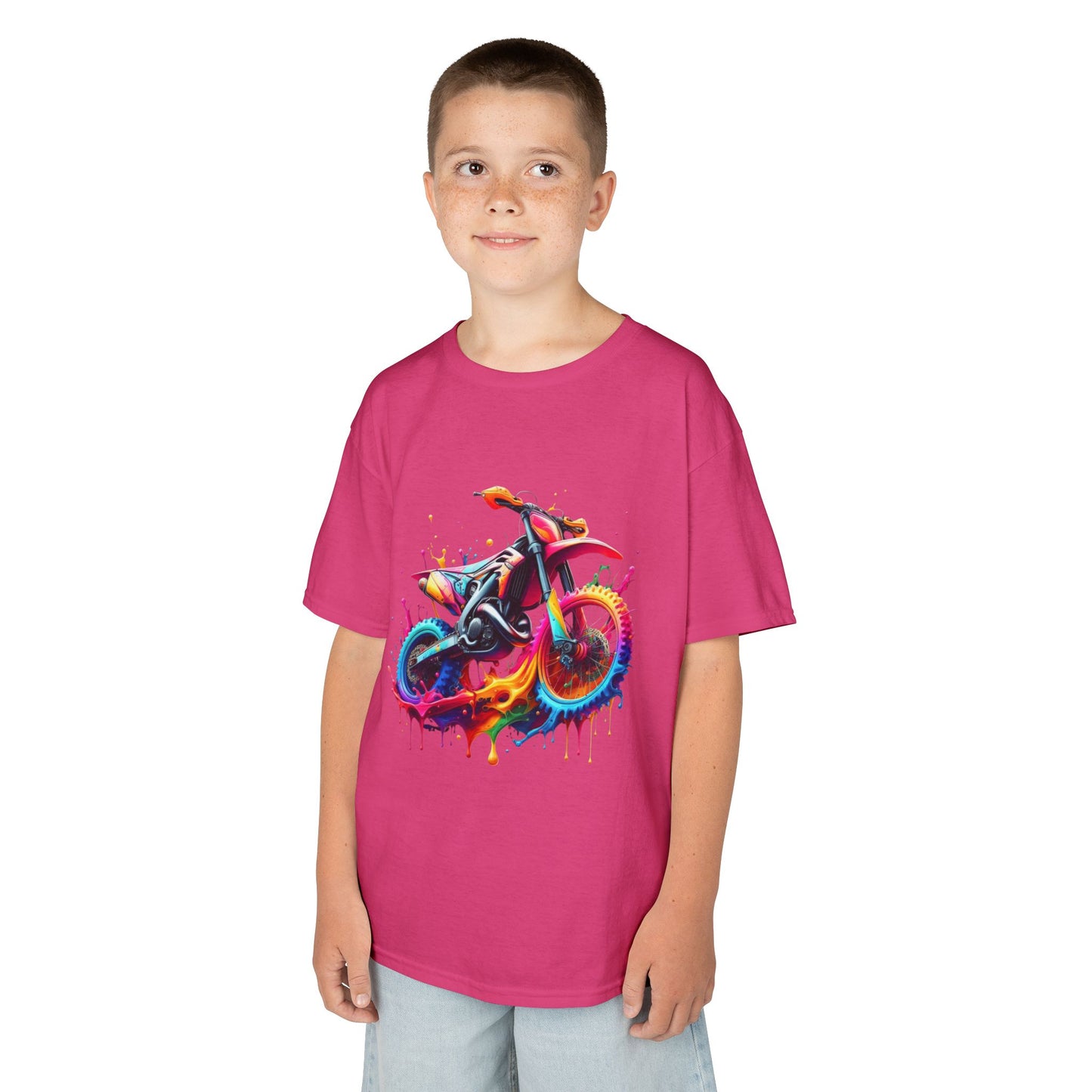 Kids' Motorcycle Graphic Tee - Vibrant Splash Design