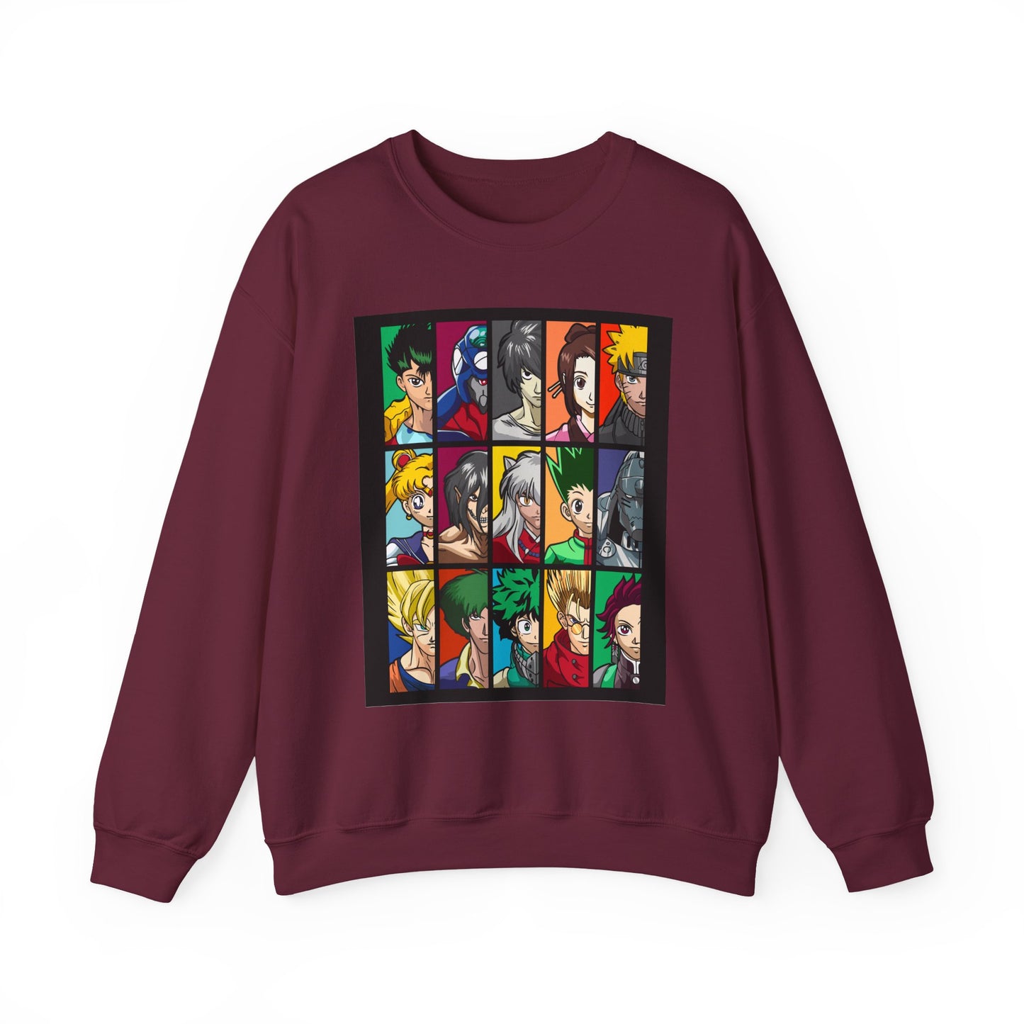 Anime Character Grid Sweatshirt — Collage Crewneck for Fans