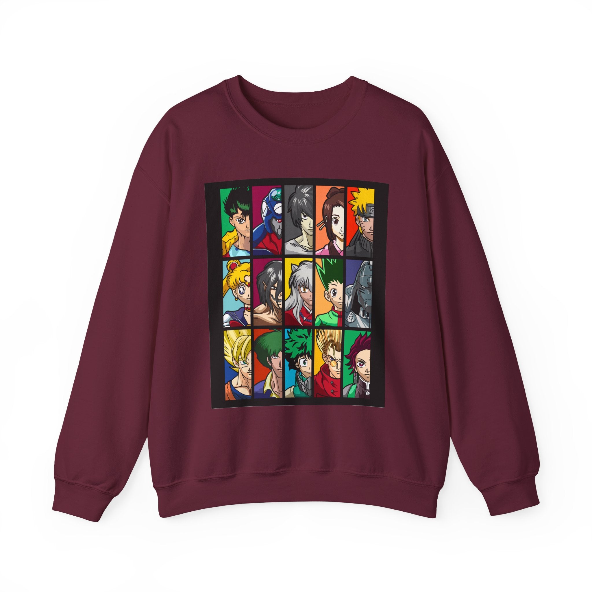 Anime Character Grid Sweatshirt — Collage Crewneck for Fans