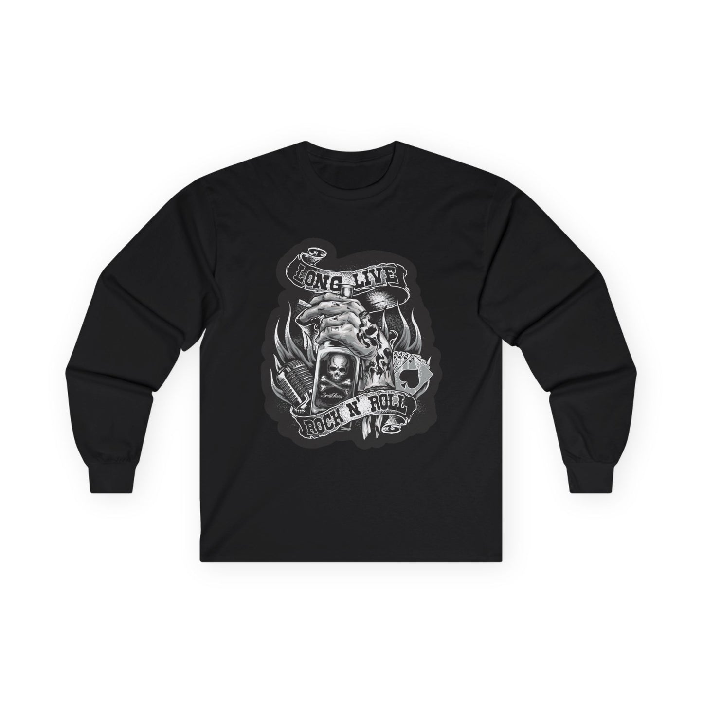 Rock 'N' Roll Skull Long Sleeve Tee — 'Young & Live' Vintage Motorcycle Design