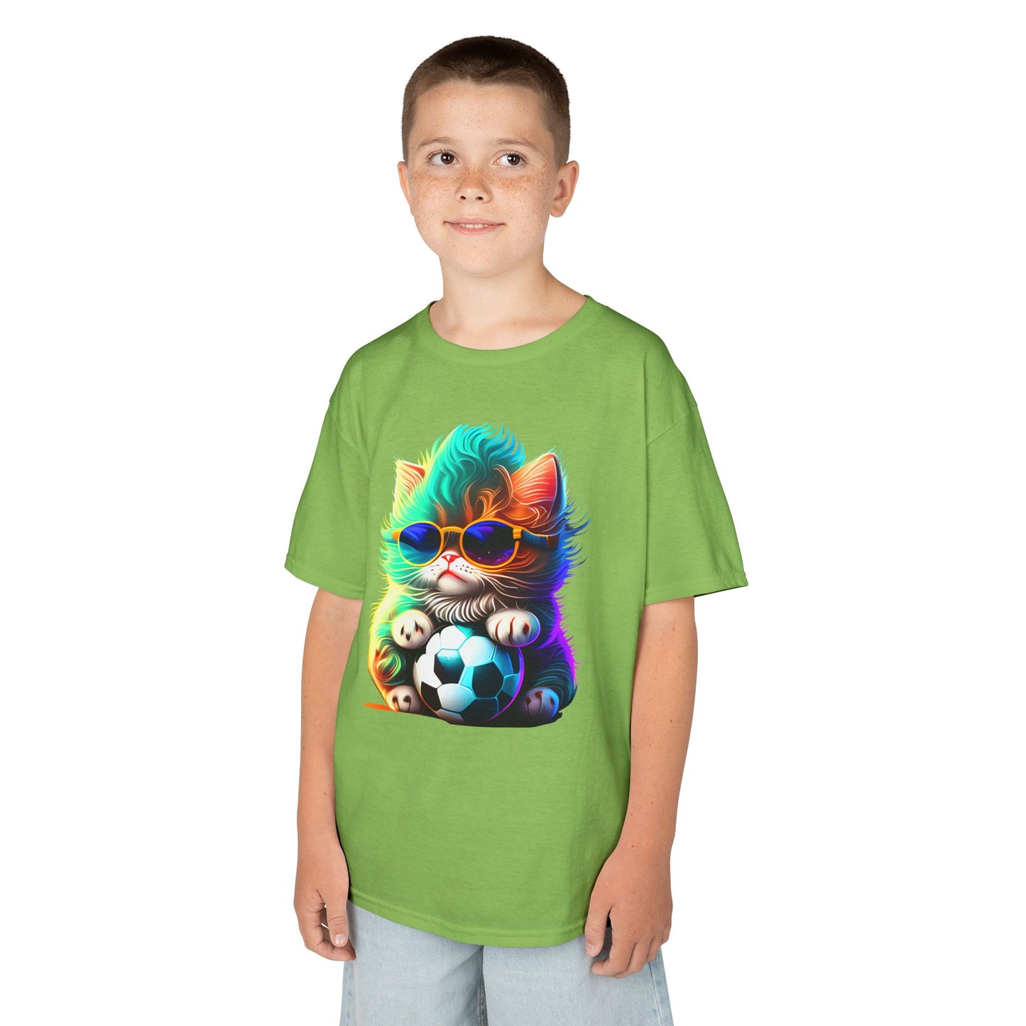 Cool Cat Soccer Kids Tee - Fun Heavy Cotton T-Shirt for Young Sports Fans