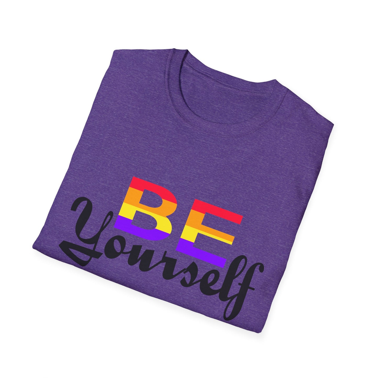 LGBTQ+ Pride Unisex T-Shirt, BE Yourself Quote Tee, Softstyle Graphic Shirt for Pride Month, Affirmation Apparel, Inclusive Fashion