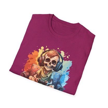 Skull Gamer T-Shirt, Unisex Softstyle Tee, Video Game Shirt, Gift for Gamers, Cool Graphic Tee, Halloween Style Shirt
