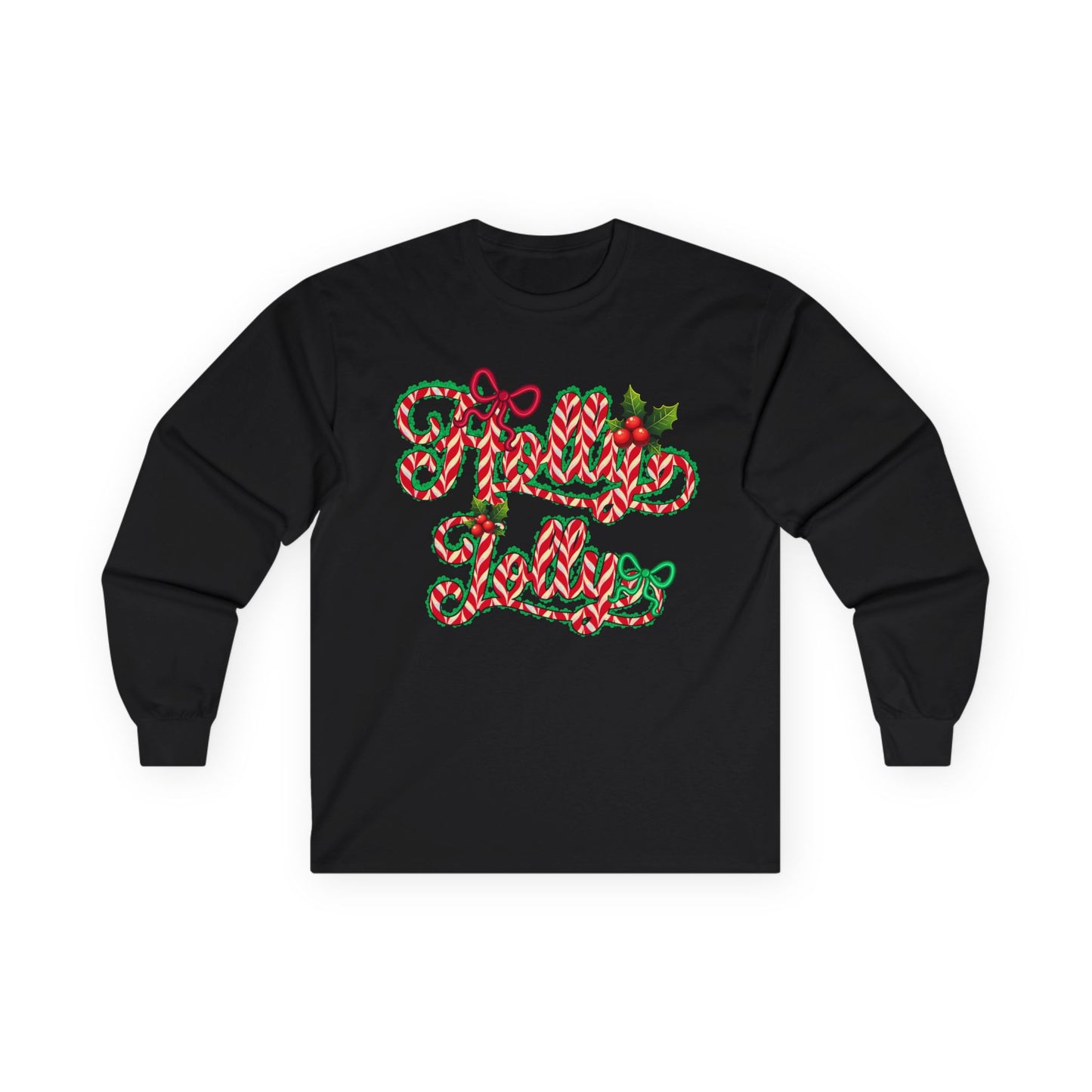 Long Sleeve Tee — "Merry Xmas" Candy Cane Script Christmas Shirt