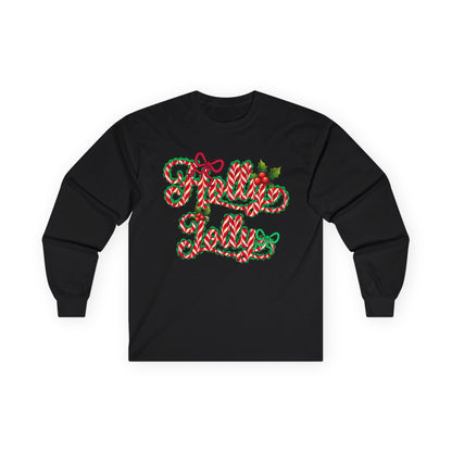 Long Sleeve Tee — "Merry Xmas" Candy Cane Script Christmas Shirt