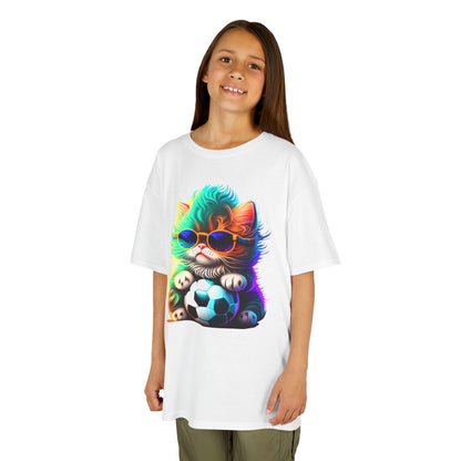 Cool Cat Soccer Kids Tee - Fun Heavy Cotton T-Shirt for Young Sports Fans