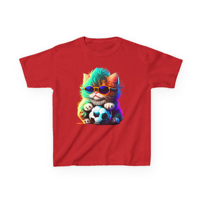 Cool Cat Soccer Kids Tee - Fun Heavy Cotton T-Shirt for Young Sports Fans