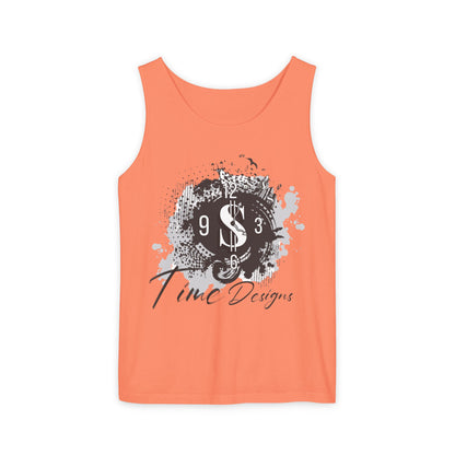 Unisex Garment-Dyed Tank Top with Time Designs - Casual Summer Wear, Beach Outfit, Gift for Friends, Vacation Essentials, Relaxed Style